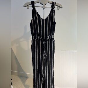 Derek Heart Black & White Striped Jumpsuit w/ silver rings straps wide leg sz S